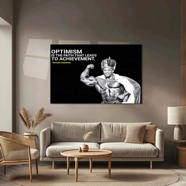 Quote Metal Poster | Ronnie Coleman Quote Metal Poster | “Optimism Is the Faith That Leads to Achievement” | Bodybuilding Wall Art