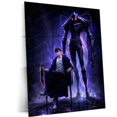 Anime Metal Poster | Sung Jin-Woo – Shadow Monarch Metal Poster Solo Leveling Inspired Wall Art | Dark Power Anime Metal Frame