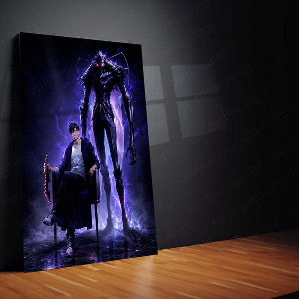 Anime Metal Poster | Sung Jin-Woo – Shadow Monarch Metal Poster Solo Leveling Inspired Wall Art | Dark Power Anime Metal Frame