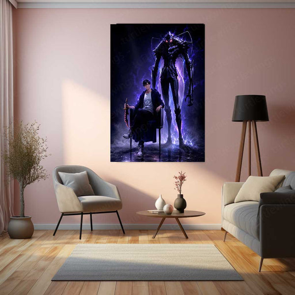 Anime Metal Poster | Sung Jin-Woo – Shadow Monarch Metal Poster Solo Leveling Inspired Wall Art | Dark Power Anime Metal Frame