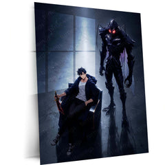 Anime Metal Poster | Sung Jin-Woo – Shadow Monarch Metal Poster Solo Leveling Inspired Wall Art | Dark Power Anime Metal Frame 02