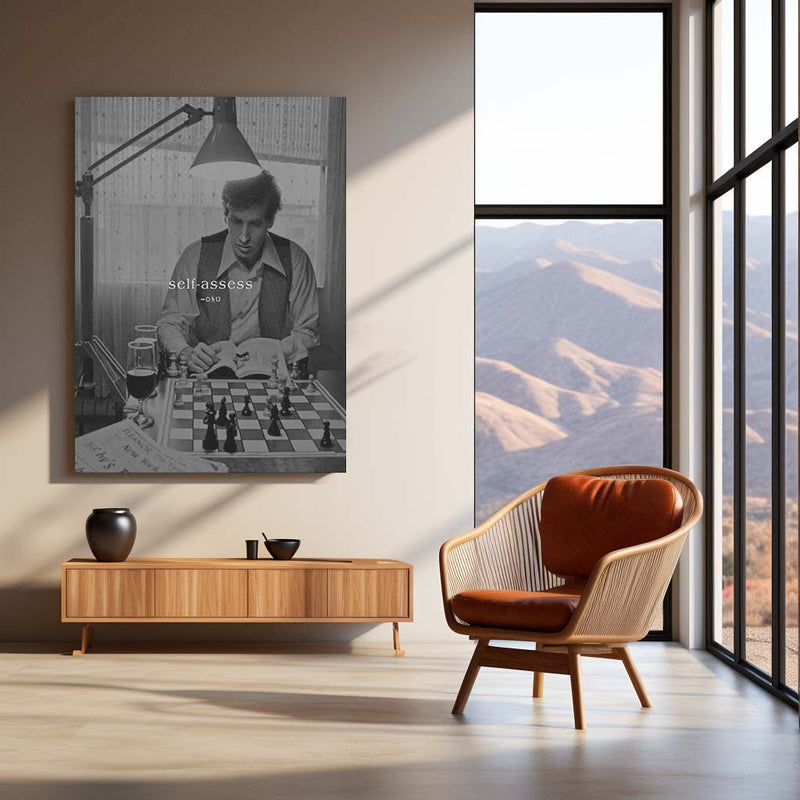 Quote Metal Poster | Self Assess Motivational Metal Poster | Self Reflection, Strategy & Personal Growth Wall Art | Black &