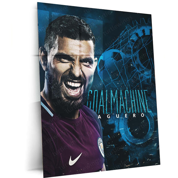 Sergio Agüero Manchester City Metal Frame – Goal Machine Poster | Premier League Legend Wall Art - TURTLEWINGS 