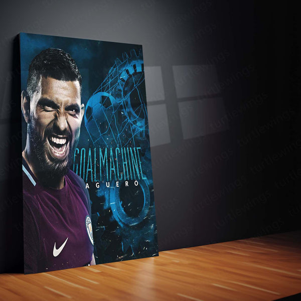 Sergio Agüero Manchester City Metal Frame – Goal Machine Poster | Premier League Legend Wall Art - TURTLEWINGS 