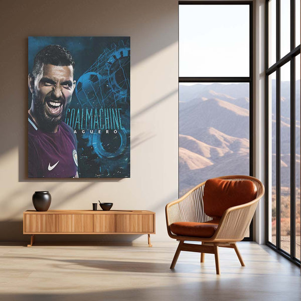 Sergio Agüero Manchester City Metal Frame – Goal Machine Poster | Premier League Legend Wall Art - TURTLEWINGS 