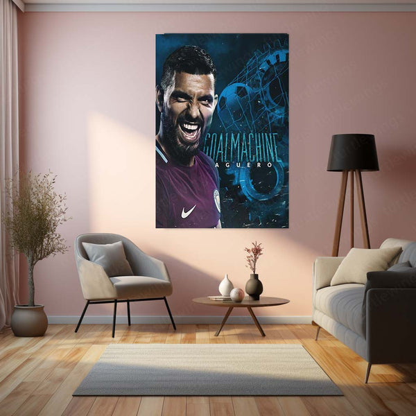 Sergio Agüero Manchester City Metal Frame – Goal Machine Poster | Premier League Legend Wall Art - TURTLEWINGS 