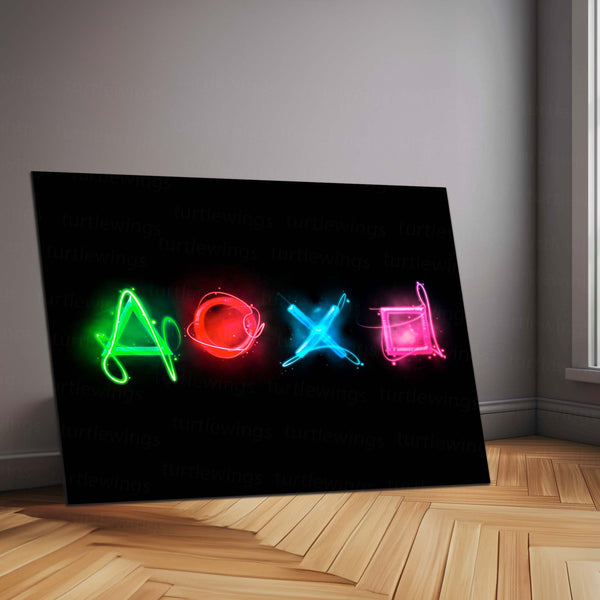 LED | PlayStation Icons Glowing Neon Wall Art – LED Metal Print | Gaming Room Decor - TURTLEWINGS 