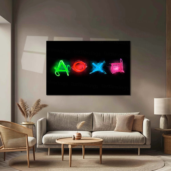 LED | PlayStation Icons Glowing Neon Wall Art – LED Metal Print | Gaming Room Decor - TURTLEWINGS 