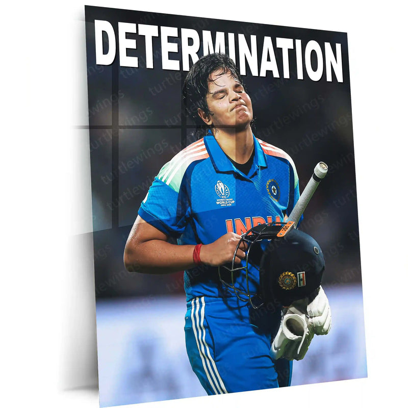 Shafali Verma – Determination | ICC Women’s World Cup 2025 Edition | Motivational Cricket Metal Frame Poster