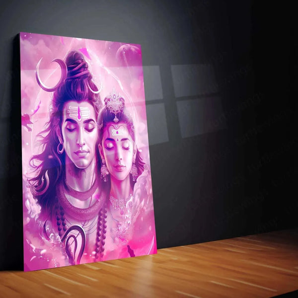 Shiva Parvati Metal Poster – Divine Couple | Spiritual Hindu Wall Art - TURTLEWINGS 