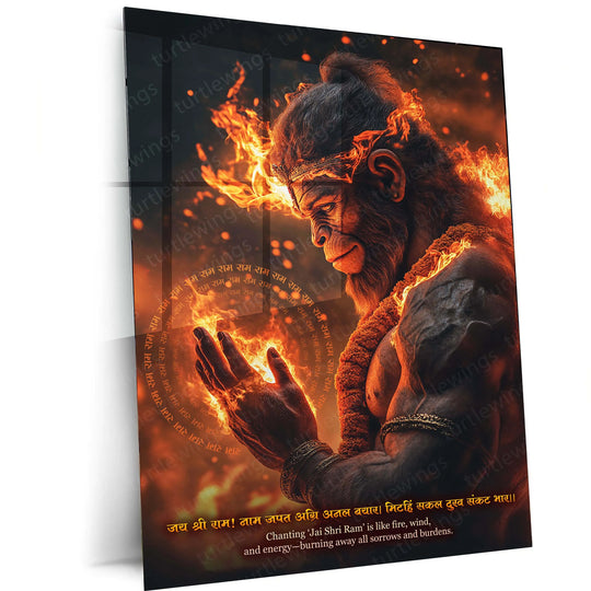 Spiritual God Metal Poster  | Lord Hanuman Metal Frame – Divine Strength & Devotion Wall Art01