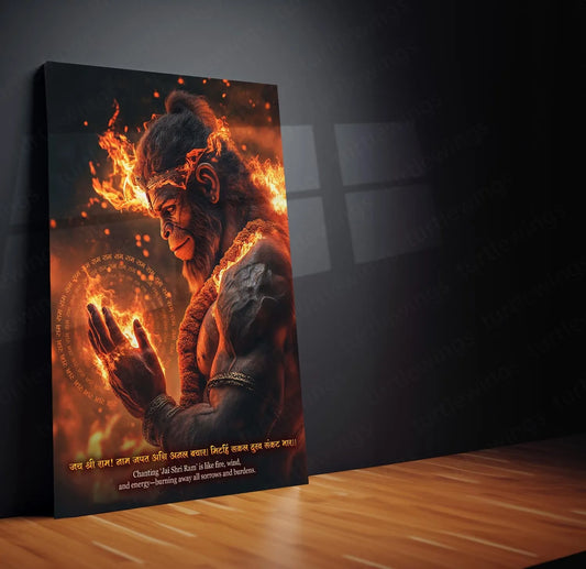 Spiritual God Metal Poster  | Lord Hanuman Metal Frame – Divine Strength & Devotion Wall Art01