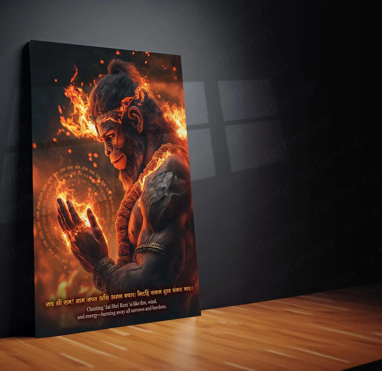 Spiritual God Metal Poster  | Lord Hanuman Metal Frame – Divine Strength & Devotion Wall Art01