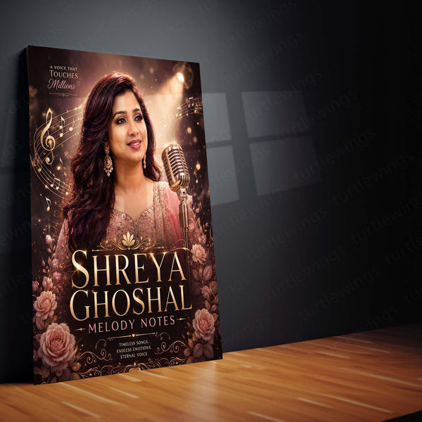 Shreya Ghoshal – Melody Notes | Timeless Voice Music Metal Frame | Elegant Bollywood Singer Wall Art by TurtleWings