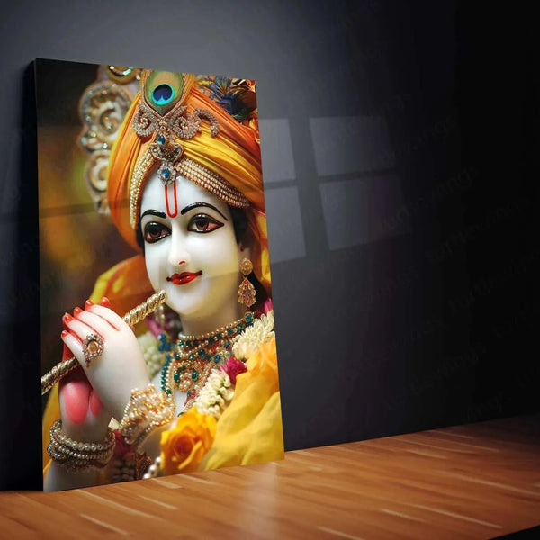 Lord Krishna Metal Poster – Divine Avatar | Spiritual Hindu Wall Art - TURTLEWINGS 