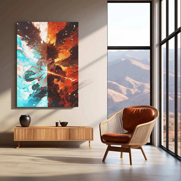 Shoto Todoroki Split Image Poster – Dual Powers of Ice and Fire - TURTLEWINGS 