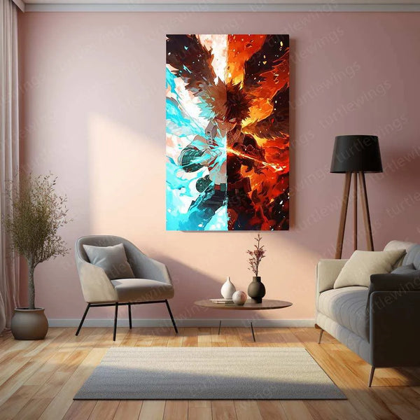 Shoto Todoroki Split Image Poster – Dual Powers of Ice and Fire - TURTLEWINGS 