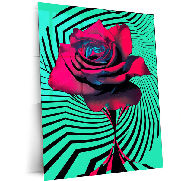 Psychedelic Rose Op-Art Poster – Mesmerizing Swirling Black & White Design - TURTLEWINGS 