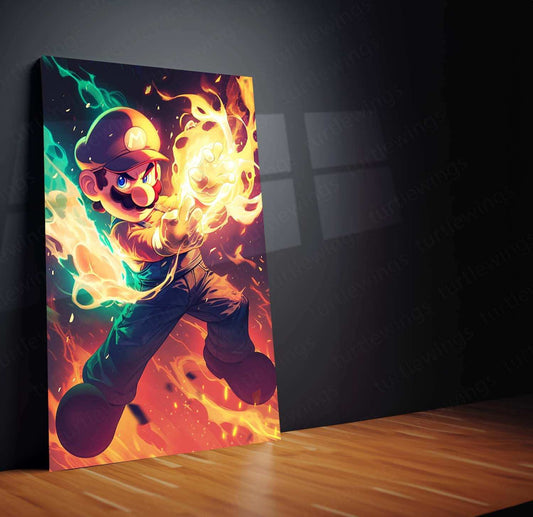 Mario Fireball Metal Poster – HD Action in Green & Yellow - TURTLEWINGS 