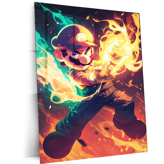 Mario Fireball Metal Poster – HD Action in Green & Yellow - TURTLEWINGS 