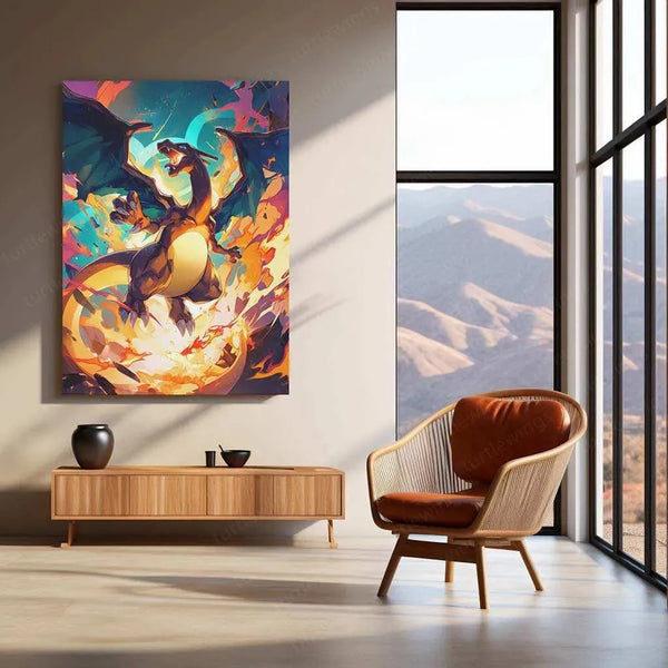 Charizard Metal Poster – Pokémon Wall Art in HD Yellow & Green Design - TURTLEWINGS 