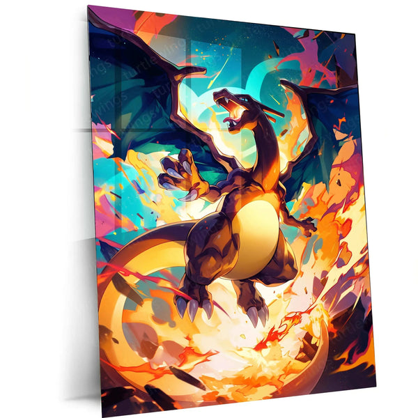 Charizard Metal Poster – Pokémon Wall Art in HD Yellow & Green Design - TURTLEWINGS 