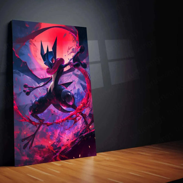 Greninja Metal Poster – Pokémon Wall Art in HD Blue & Red Design - TURTLEWINGS 