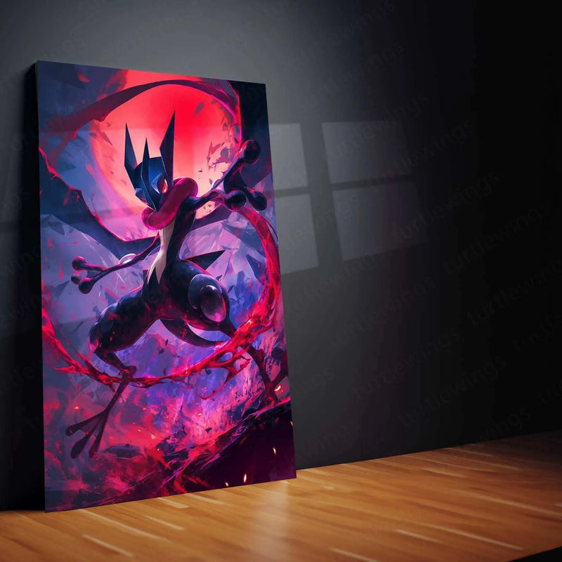 Greninja Metal Poster – Pokémon Wall Art in HD Blue & Red Design - TURTLEWINGS 