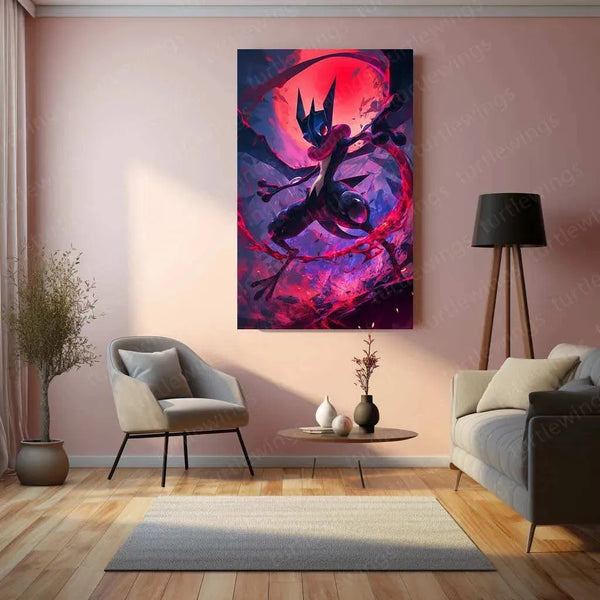 Greninja Metal Poster – Pokémon Wall Art in HD Blue & Red Design - TURTLEWINGS 