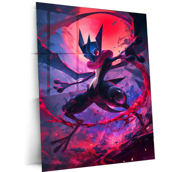 Greninja Metal Poster – Pokémon Wall Art in HD Blue & Red Design - TURTLEWINGS 