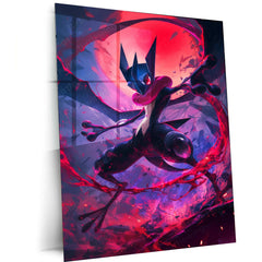Greninja Metal Poster – Pokémon Wall Art in HD Blue & Red Design - TURTLEWINGS 
