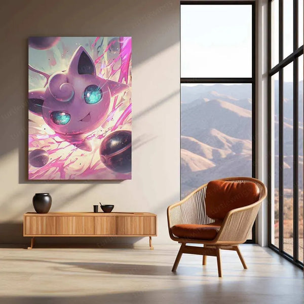 Jigglypuff Metal Poster – Pokémon Wall Art in HD Yellow & Green Design - TURTLEWINGS 