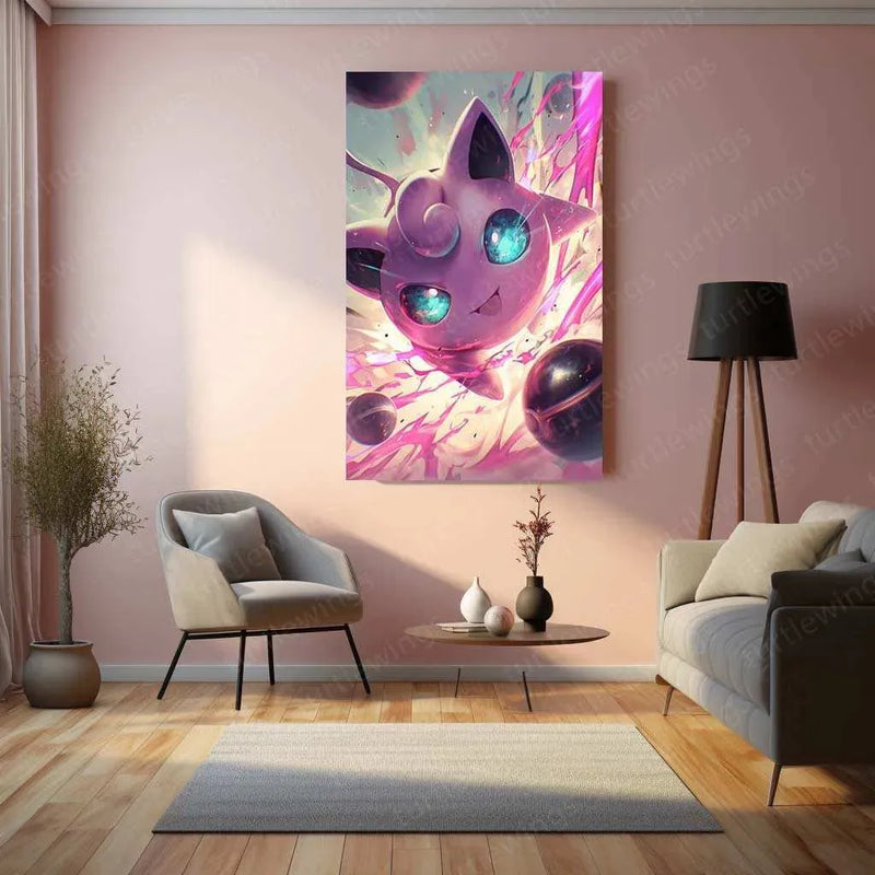 Jigglypuff Metal Poster – Pokémon Wall Art in HD Yellow & Green Design - TURTLEWINGS 