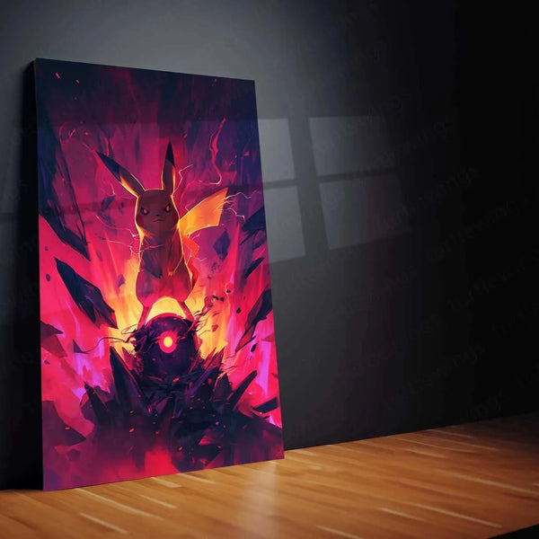 Pikachu Metal Poster – Pokémon Wall Art in HD Yellow & Red Design - TURTLEWINGS 