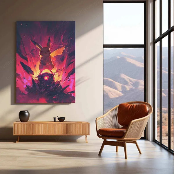 Pikachu Metal Poster – Pokémon Wall Art in HD Yellow & Red Design - TURTLEWINGS 