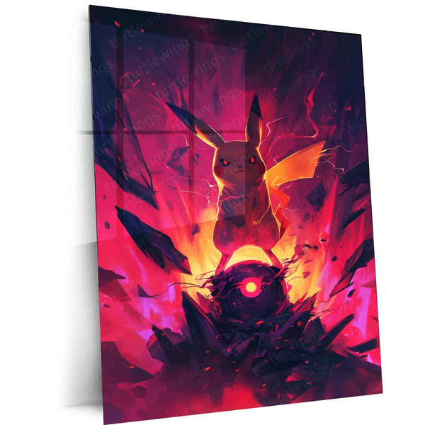 Pikachu Metal Poster – Pokémon Wall Art in HD Yellow & Red Design - TURTLEWINGS 