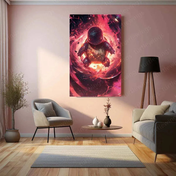 Squirtle Metal Poster – Pokémon Wall Art in HD Orange & Black Design - TURTLEWINGS 