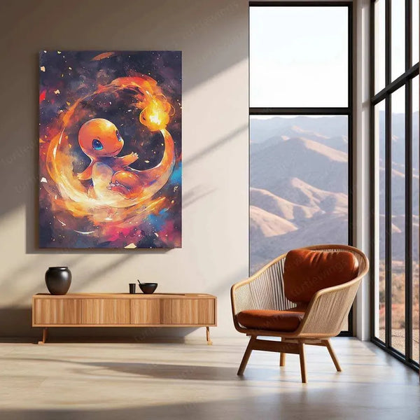 Charmander Watercolor Metal Poster – Pokémon Wall Art for Fans & Collectors - TURTLEWINGS 