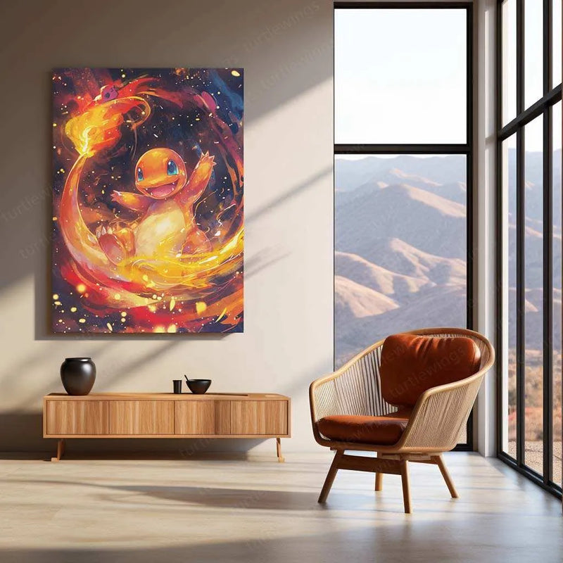 Charmander Watercolor Metal Poster – Pokémon Wall Art for Fans & Collectors - TURTLEWINGS 
