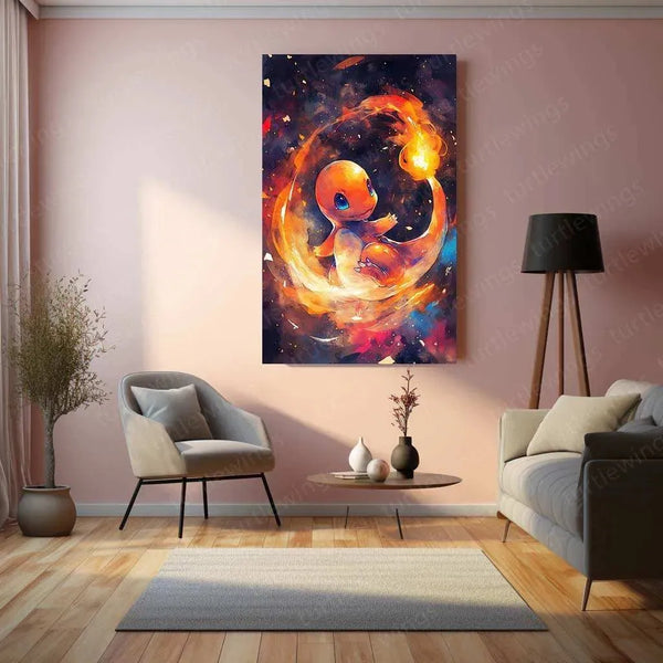 Charmander Watercolor Metal Poster – Pokémon Wall Art for Fans & Collectors - TURTLEWINGS 