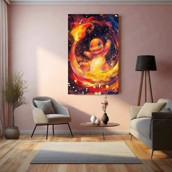 Charmander Watercolor Metal Poster – Pokémon Wall Art for Fans & Collectors - TURTLEWINGS 
