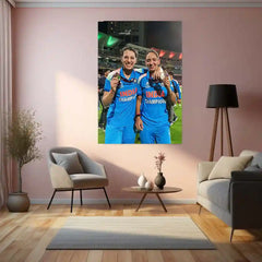 Smriti Mandhana & Harmanpreet Kaur – ICC Women’s World Cup 2025 Champions Medal Moment | India Women’s Cricket Team Metal Frame Poster