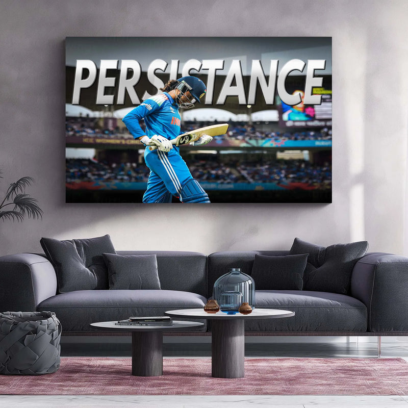 Smriti Mandhana – Persistence | ICC Women’s World Cup 2025 Edition | Motivational Metal Frame Poster - TURTLEWINGS 