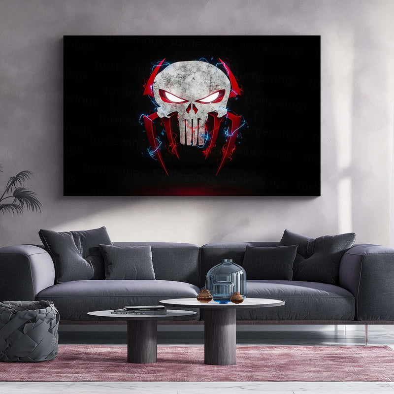 Spider-Man × Punisher – Vigilante Fusion | Dark Mashup Metal Frame | Superhero Wall Art - TURTLEWINGS 