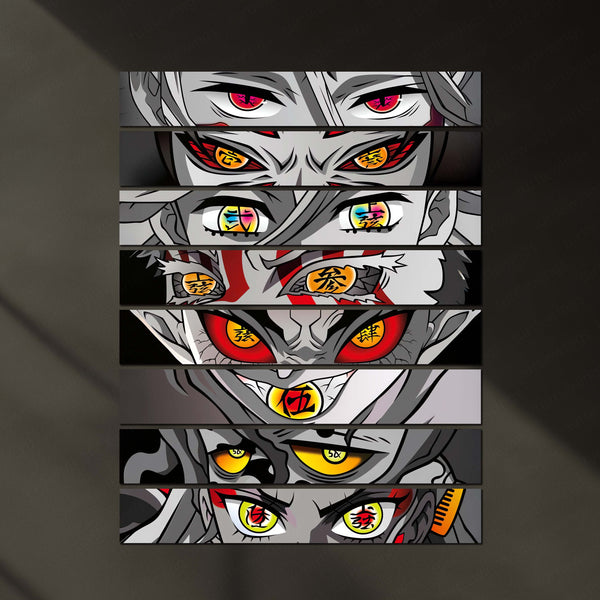 Demon Slayer Upper Moon Split Panel Metal Poster Set (8 Pieces – 400x100 mm Each) | Anime Villain Eyes Wall Art | Multi-Panel Demon Slayer Decor