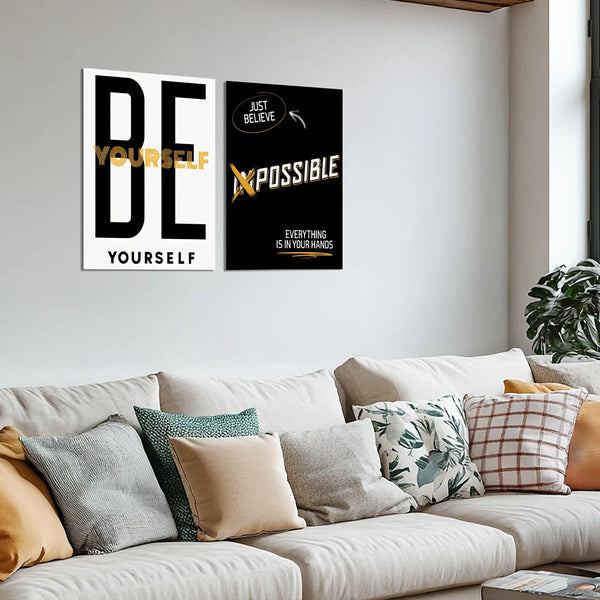 Motivational Metal Poster Set of 2 – Inspirational Quote Wall Frame Décor