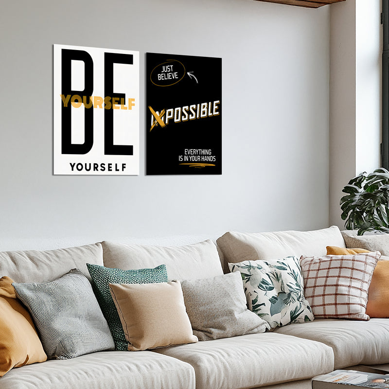 Motivational Metal Poster Set of 2 – Inspirational Quote Wall Frame Décor