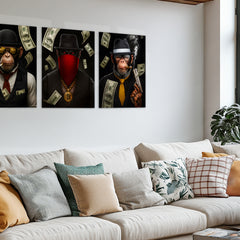 Bitcoin Brothers – Elite Hustler Monkey Metal Poster Set of 3 | Crypto King Wall Art | Luxury Money Décor Frames