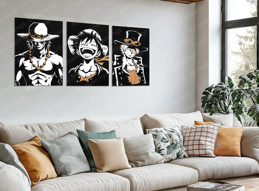 Anime Metal Poster | Ace, Luffy & Sabo Metal Poster Set – One Piece Brothers Wall Art Collection