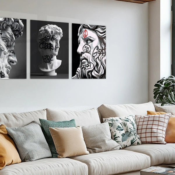 Rebel Renaissance – Luxury Street Art Metal Poster Set of 3 | Modern Luxury Wall Frames | Bold Urban Aesthetic